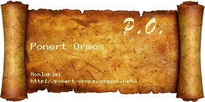 Ponert Ormos névjegykártya